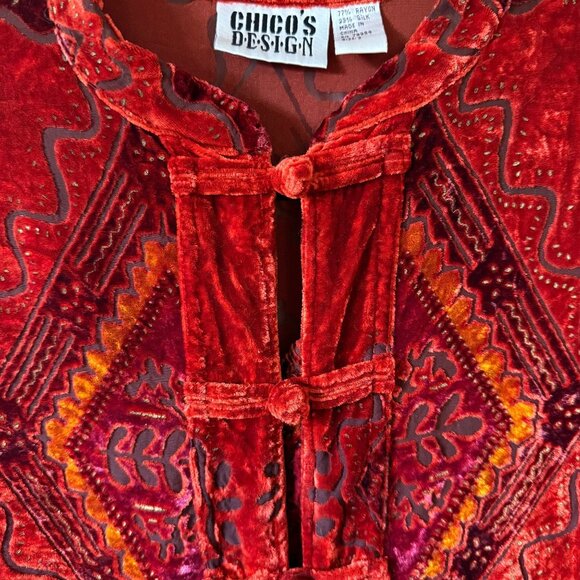 Vintage 80's Chico's Design Blouse Chinese Knot Buttons & Mandarin Collar Size 2 - Picture 3 of 5